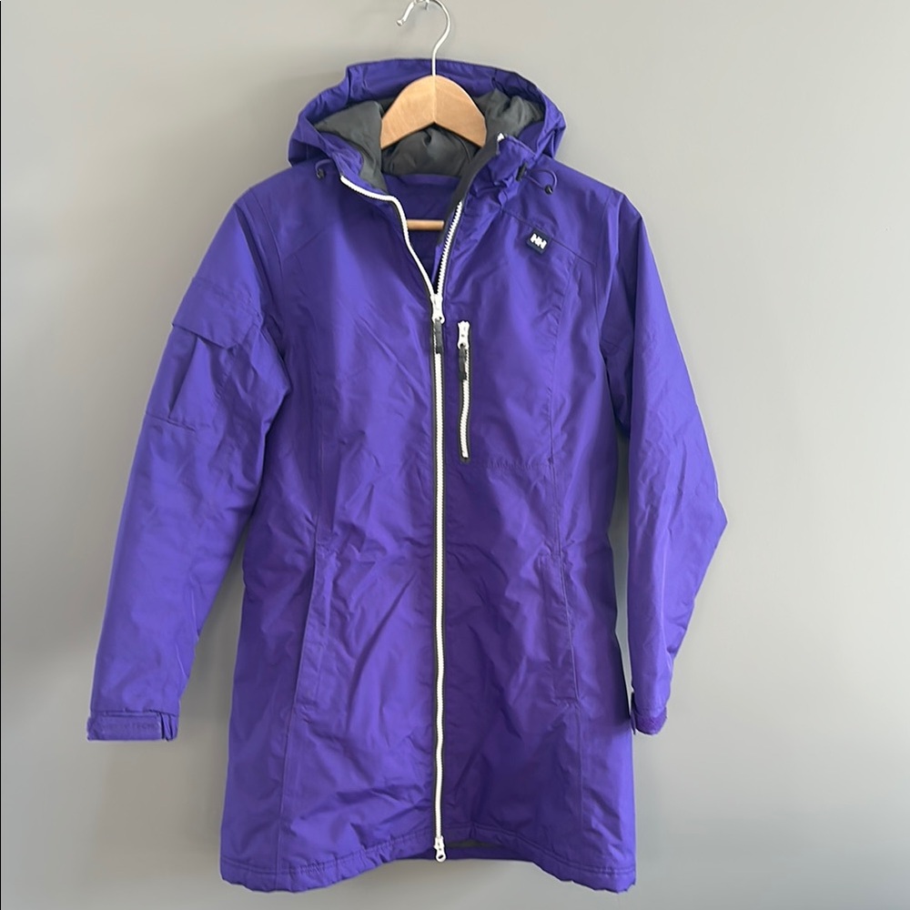 Helly Hansen Warm core Soft Shell Purple Hooded Jacket - Mid-Thigh Length